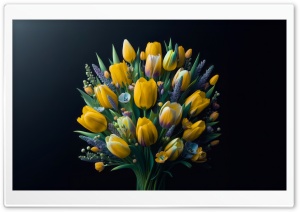 Yellow Tulips Flowers Bouquet, Dark Background Ultra HD Wallpaper for 4K UHD Widescreen desktop, tablet & smartphone