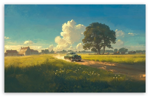 1950s Vista, A Car Traversing a Field, Countryside Landscape UltraHD Wallpaper for UHD 16:9 ; HD 16:9 ; UltraWide 21:9 24:10 32:9 32:10 ; Widescreen 16:10 5:3 ; Fullscreen 4:3 5:4 3:2 ; Tablet 1:1 ; Mobile 9:16 9:19.5 9:20 10:16 2:3 3:5 3:4 ; Dual 16:10 5:3 16:9 4:3 5:4 3:2 ;