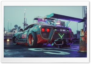 3D Cyberpunk Racing Car Rear View 4K UHD Wallpaper for Widescreen and UltraWide Desktop, UltraHD TV, Smartphone, Tablet