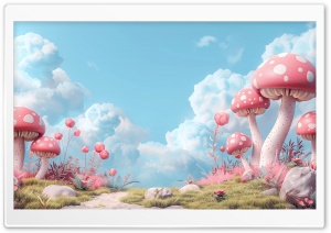 3D Pink Mushrooms, Landscape Ultra HD Wallpaper for 4K UHD Widescreen Desktop, Lockscreen, Screensaver, TV, Tablet, Smartphone