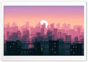 8-Bit Pixel Art Illustration of a City 4K UHD Wallpaper for Widescreen and UltraWide Desktop, UltraHD TV, Smartphone, Tablet