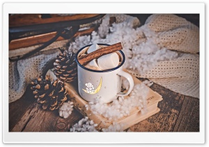 A Cup of Hot Cocoa with Marshmallows on an Old Book 4K UHD Wallpaper for Widescreen and UltraWide Desktop, UltraHD TV, Smartphone, Tablet