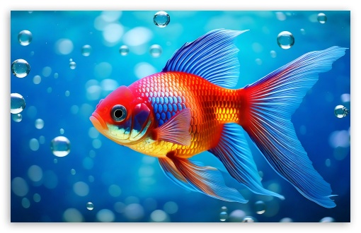 A Goldfish with Blue Fins Digital Art UltraHD Wallpaper for UHD 16:9 ; HD 16:9 ; UltraWide 21:9 24:10 ; Widescreen 16:10 5:3 ; Fullscreen 4:3 5:4 3:2 ; Tablet 1:1 ;