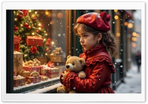 A Little Girl's Christmas Eve Wishes in Front of the Shop Ultra HD Wallpaper for 4K UHD Widescreen Desktop, Lockscreen, Screensaver, TV, Tablet, Smartphone