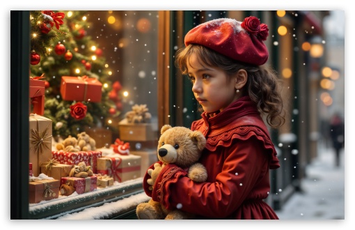 A Little Girl's Christmas Eve Wishes in Front of the Shop UltraHD Wallpaper for UHD 16:9 ; HD 16:9 ; UltraWide 21:9 24:10 32:9 ; Widescreen 16:10 5:3 ; Fullscreen 4:3 5:4 3:2 ; Tablet 1:1 ; Mobile 9:16 9:19.5 9:20 10:16 2:3 3:5 3:4 ; Dual 16:9 4:3 5:4 3:2 ;