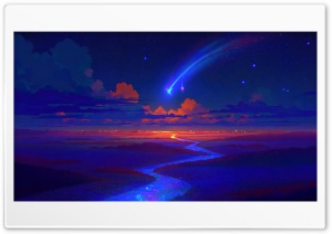 A Shooting Star in the Sky Illustration 4K UHD Wallpaper for Widescreen and UltraWide Desktop, UltraHD TV, Smartphone, Tablet