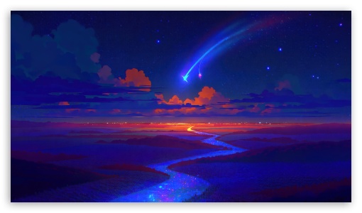 A Shooting Star in the Sky Illustration UltraHD Wallpaper for UHD 16:9 ; HD 16:9 ;