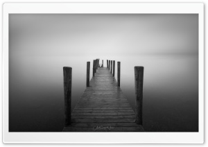 A Simple Wooden Pier, Fog, Black and White Ultra HD Wallpaper for 4K UHD Widescreen desktop, tablet & smartphone