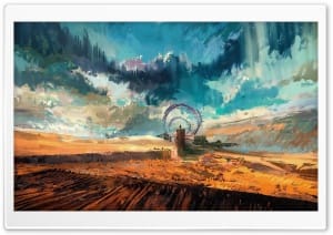 A Solitary Figure near a Ring Portal Artwork 4K UHD Wallpaper for Widescreen and UltraWide Desktop, UltraHD TV, Smartphone, Tablet