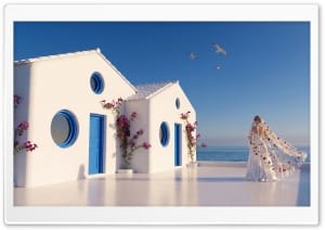 A Summer Wedding by the Greek Blue Sea 4K UHD Wallpaper for Widescreen and UltraWide Desktop, UltraHD TV, Smartphone, Tablet
