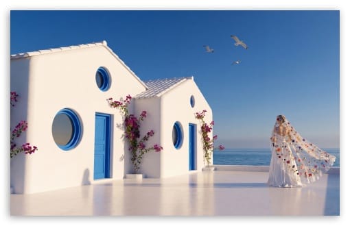 A Summer Wedding by the Greek Blue Sea UltraHD Wallpaper for UHD 16:9 ; HD 16:9 ; UltraWide 21:9 24:10 32:9 32:10 ; Widescreen 16:10 ; Tablet 1:1 ; Dual 16:10 16:9 ;