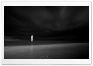 A view of Talacre Lighthouse, Night, Black and White Ultra HD Wallpaper for 4K UHD Widescreen desktop, tablet & smartphone