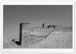 AAl Hamuda Castle, Oman, Black and White 4K UHD Wallpaper for Widescreen and UltraWide Desktop, UltraHD TV, Smartphone, Tablet
