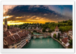 Aare River and Bern Cityscape, Switzerland 4K UHD Wallpaper for Widescreen and UltraWide Desktop, UltraHD TV, Smartphone, Tablet