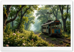 Abandoned Vintage Train Forgotten on the Railway in the Forest Ultra HD Wallpaper for 4K UHD Widescreen Desktop, Lockscreen, Screensaver, TV, Tablet, Smartphone