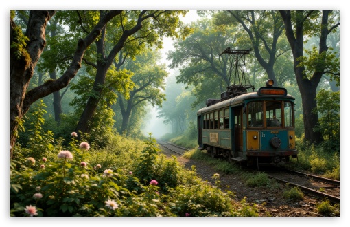 Abandoned Vintage Train Forgotten on the Railway in the Forest UltraHD Wallpaper for UHD 16:9 ; HD 16:9 ; UltraWide 21:9 24:10 ; Widescreen 16:10 5:3 ; Fullscreen 4:3 5:4 3:2 ; Tablet 1:1 ; Mobile 9:16 9:19.5 9:20 9:21 10:16 2:3 3:5 3:4 ;