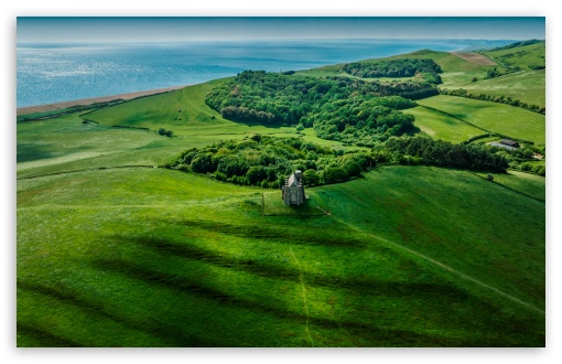Abbotsbury Chapel Dorset Jurassic Coast Drone Landscape UltraHD Wallpaper for UHD 16:9 ; HD 16:9 ; UltraWide 21:9 24:10 32:9 32:10 ; Widescreen 16:10 ; Fullscreen 5:4 ; Tablet 1:1 ; Mobile 9:16 9:19.5 9:20 9:21 9:22 ; Dual 16:10 16:9 ;