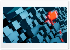 Abstract 3D Blue Blocks Orange Light 4K UHD Wallpaper for Widescreen and UltraWide Desktop, UltraHD TV, Smartphone, Tablet