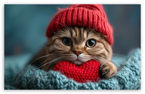 Adorable Cat with Red Knitted Hat UltraHD Wallpaper for UHD 16:9 ; HD 16:9 ; UltraWide 21:9 24:10 ; Widescreen 16:10 5:3 ; Fullscreen 4:3 5:4 3:2 ; Tablet 1:1 ; Mobile 9:16 9:19.5 9:20 9:21 9:22 10:16 2:3 3:5 3:4 ; Dual 5:4 ;