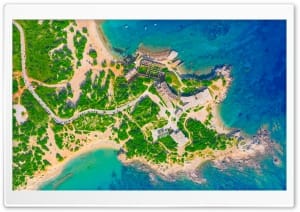 Aerial View of Alyko Beach, Naxos Island, Greece 4K UHD Wallpaper for Widescreen and UltraWide Desktop, UltraHD TV, Smartphone, Tablet