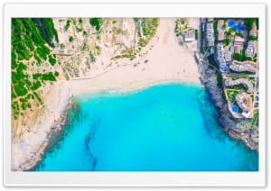 Aerial View of Cala Mesquida Beach, Mallorca Island, Spain 4K UHD Wallpaper for Widescreen and UltraWide Desktop, UltraHD TV, Smartphone, Tablet