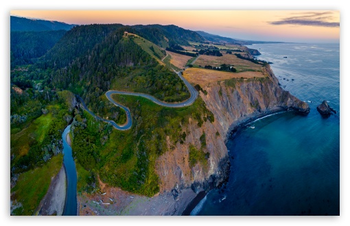 Aerial View Of Winding Coastal Road UltraHD Wallpaper for UHD 16:9 ; HD 16:9 ; UltraWide 21:9 24:10 32:9 32:10 ; Widescreen 16:10 5:3 ; Fullscreen 4:3 5:4 3:2 ; Tablet 1:1 ; Dual 16:10 5:3 16:9 4:3 5:4 3:2 ;