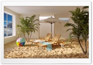Aesthetic Indoor Beach Room 4K UHD Wallpaper for Widescreen and UltraWide Desktop, UltraHD TV, Smartphone, Tablet