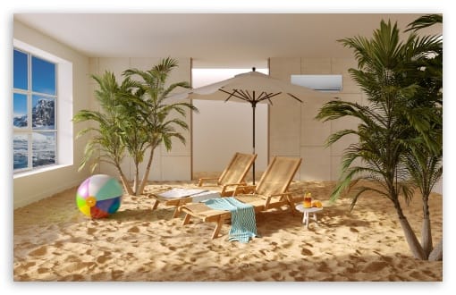 Aesthetic Indoor Beach Room UltraHD Wallpaper for UHD 16:9 ; HD 16:9 ; UltraWide 21:9 24:10 ; Widescreen 16:10 ; Fullscreen 3:2 ; Tablet 1:1 ;