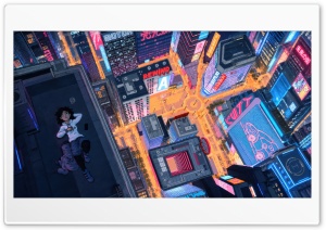 Aesthetic Lo-Fi Girl Lying on a Rooftop Artwork 4K UHD Wallpaper for Widescreen and UltraWide Desktop, UltraHD TV, Smartphone, Tablet