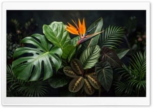 Aesthetic Tropical Foliage with Exotic Flower 4K UHD Wallpaper for Widescreen and UltraWide Desktop, UltraHD TV, Smartphone, Tablet