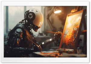 AI Robot Painting Ultra HD Wallpaper for 4K UHD Widescreen Desktop, Lockscreen, Screensaver, TV, Tablet, Smartphone