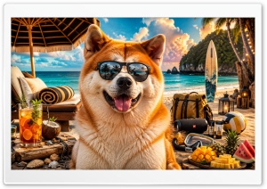 Akita Inu Dog on the Beach 4K UHD Wallpaper for Widescreen and UltraWide Desktop, UltraHD TV, Smartphone, Tablet