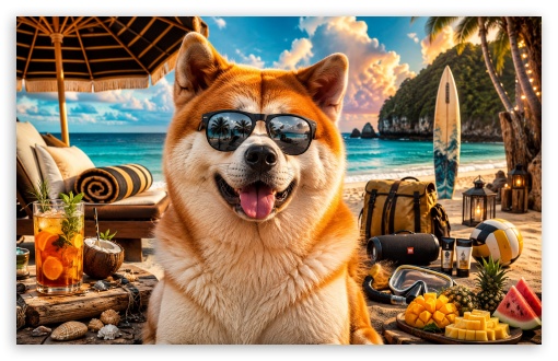 Akita Inu Dog on the Beach UltraHD Wallpaper for Widescreen 16:10 ;