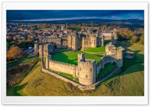 Alnwick Castle Northumberland England Drone Architecture 4K UHD Wallpaper for Widescreen and UltraWide Desktop, UltraHD TV, Smartphone, Tablet
