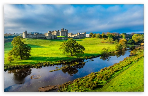 Alnwick Castle Northumberland England Drone Landscape UltraHD Wallpaper for UHD 16:9 ; HD 16:9 ; UltraWide 21:9 24:10 32:9 32:10 ; Widescreen 16:10 ; Tablet 1:1 ; Dual 16:10 16:9 ; Triple 16:10 16:9 ;