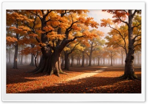 Amber Forest, Autumn, Trees, Path 4K UHD Wallpaper for Widescreen and UltraWide Desktop, UltraHD TV, Smartphone, Tablet