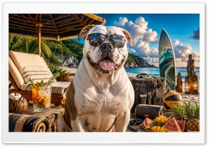American Bulldog Dog on the Beach 4K UHD Wallpaper for Widescreen and UltraWide Desktop, UltraHD TV, Smartphone, Tablet