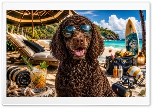 American Water Spaniel Dog on the Beach 4K UHD Wallpaper for Widescreen and UltraWide Desktop, UltraHD TV, Smartphone, Tablet