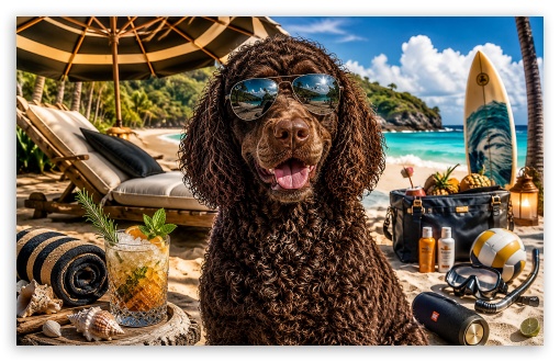 American Water Spaniel Dog on the Beach UltraHD Wallpaper for Widescreen 16:10 ;