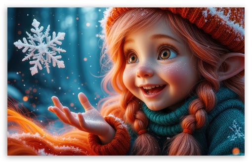 An Elven Child Captivated by a Snowflake UltraHD Wallpaper for HD 16:9 ; UltraWide 21:9 ; Widescreen 16:10 5:3 ; Fullscreen 4:3 5:4 3:2 ; Tablet 1:1 ; Mobile 9:16 10:16 2:3 3:5 3:4 ;