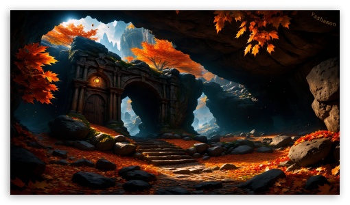 Ancient Ruins, Autumn, Art UltraHD Wallpaper for UHD 16:9 ; HD 16:9 ; UltraWide 21:9 24:10 ;