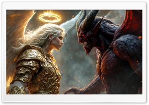 Angel and Demon, Good and Evil, Artwork 4K UHD Wallpaper for Widescreen and UltraWide Desktop, UltraHD TV, Smartphone, Tablet