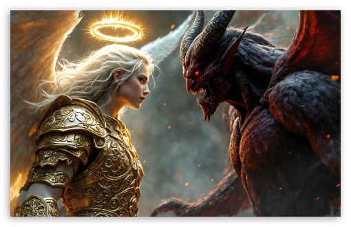 Angel and Demon, Good and Evil, Artwork UltraHD Wallpaper for UHD 16:9 ; HD 16:9 ; UltraWide 21:9 24:10 32:9 32:10 ; Widescreen 16:10 5:3 ; Fullscreen 4:3 5:4 3:2 ; Tablet 1:1 ; Mobile 9:16 9:19.5 9:20 9:21 9:22 10:16 2:3 3:5 3:4 ; Dual 16:10 5:3 16:9 4:3 5:4 3:2 ;