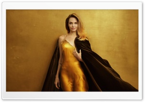 Angelina Jolie Golden 4K UHD Wallpaper for Widescreen and UltraWide Desktop, UltraHD TV, Smartphone, Tablet