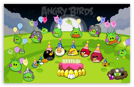 Angry Birds Party Night & End Pigs UltraHD Wallpaper for Wide 16:10 Widescreen WHXGA WQXGA WUXGA WXGA ;