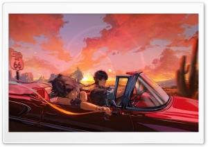 Anime, Convertible Car, Boy and Girl, Adventure 4K UHD Wallpaper for Widescreen and UltraWide Desktop, UltraHD TV, Smartphone, Tablet