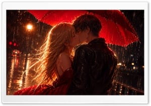 Anime Couple Kissing in the Rain 4K UHD Wallpaper for Widescreen and UltraWide Desktop, UltraHD TV, Smartphone, Tablet