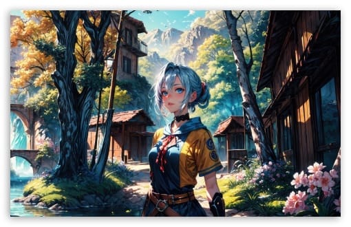 Anime Explorer Girl with Blue Eyes UltraHD Wallpaper for UHD 16:9 ; HD 16:9 ; UltraWide 21:9 24:10 32:9 32:10 ; Widescreen 16:10 ; Tablet 1:1 ; Mobile 9:16 9:19.5 9:20 ; Dual 16:10 16:9 ;