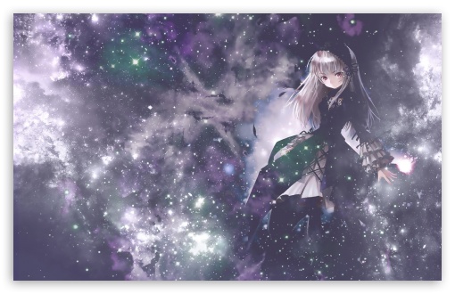 prompthunt: anime style hd wallpaper of outer space horizon, glittering  stars scattered about, lilac colors