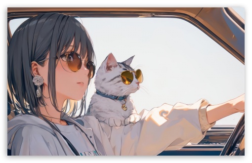 Anime Girl Driving with Her Cat by Her Side UltraHD Wallpaper for UHD 16:9 ; HD 16:9 ; UltraWide 21:9 24:10 32:9 32:10 ; Widescreen 16:10 5:3 ; Fullscreen 4:3 5:4 3:2 ; Tablet 1:1 ; Mobile 9:16 10:16 2:3 3:5 3:4 ; Dual 16:10 5:3 16:9 4:3 5:4 3:2 ;